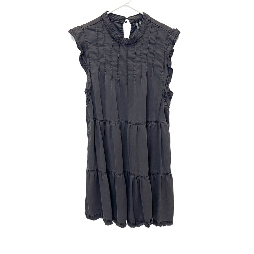 Anthropologie Jenee Tiered Dress Gray Lyocell Ruffle Sleeveless Pintuck MEDIUM